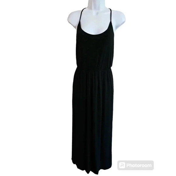 Banana Republic Women’s Small Petite Black Jersey Maxi Dress Spaghetti Strap - Picture 2 of 9
